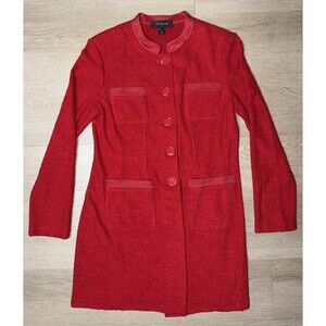 St John Red Women’s Jacket Wool Size 6 Made In USA 4 Pocket 5 Button Long Sleeve